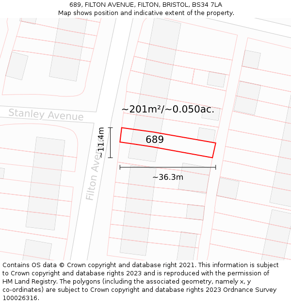 689, FILTON AVENUE, FILTON, BRISTOL, BS34 7LA: Plot and title map