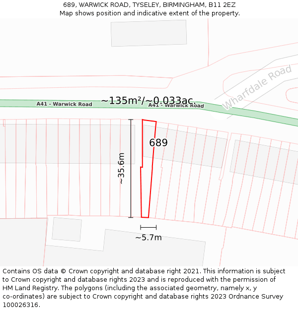 689, WARWICK ROAD, TYSELEY, BIRMINGHAM, B11 2EZ: Plot and title map