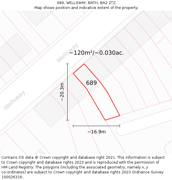 689, WELLSWAY, BATH, BA2 2TZ: Plot and title map