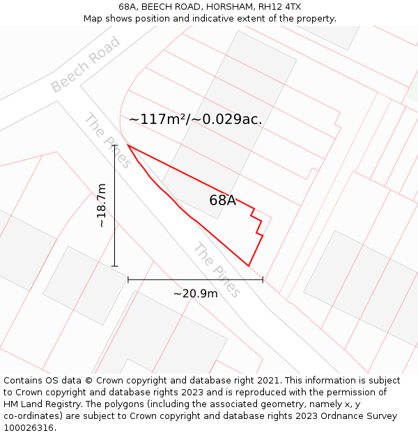 68A, BEECH ROAD, HORSHAM, RH12 4TX: Plot and title map