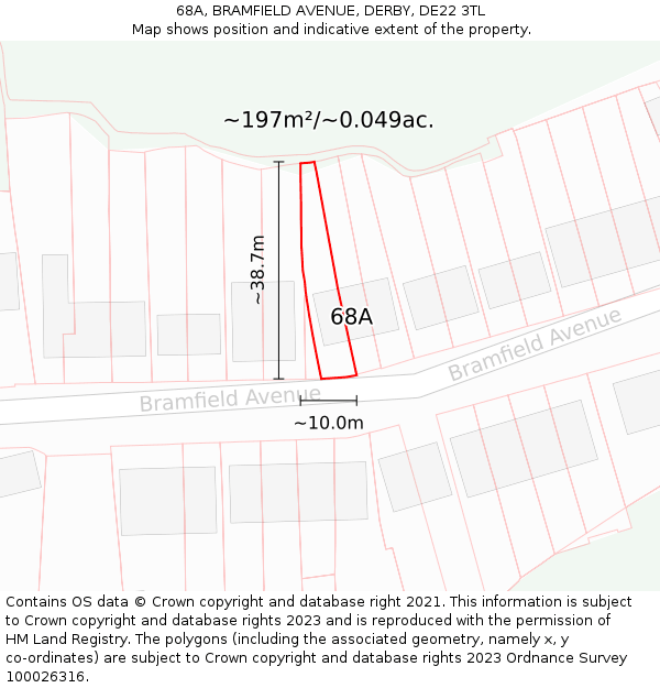 68A, BRAMFIELD AVENUE, DERBY, DE22 3TL: Plot and title map