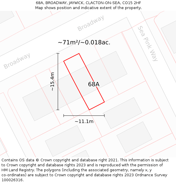 68A, BROADWAY, JAYWICK, CLACTON-ON-SEA, CO15 2HF: Plot and title map