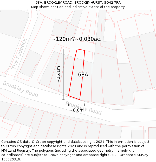 68A, BROOKLEY ROAD, BROCKENHURST, SO42 7RA: Plot and title map
