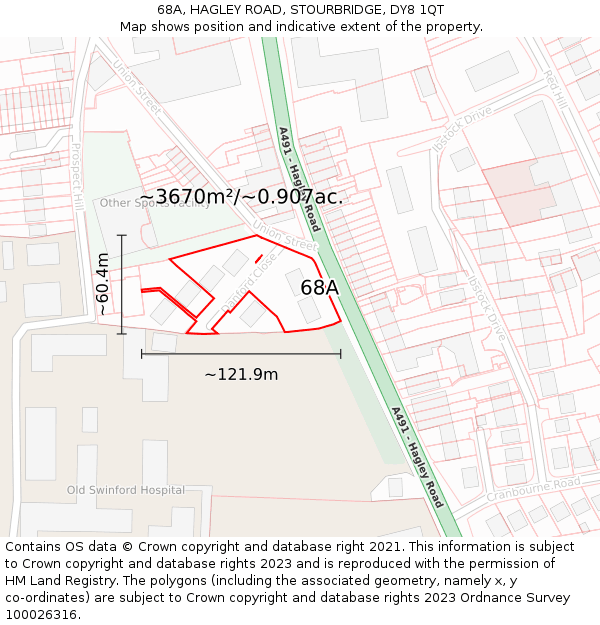 68A, HAGLEY ROAD, STOURBRIDGE, DY8 1QT: Plot and title map