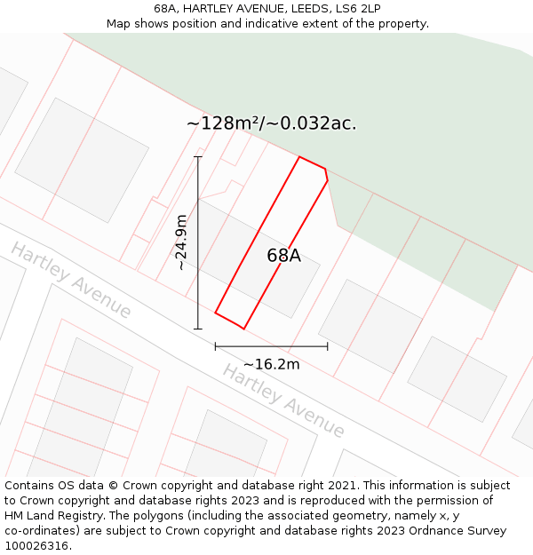 68A, HARTLEY AVENUE, LEEDS, LS6 2LP: Plot and title map