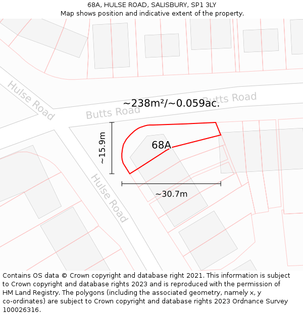 68A, HULSE ROAD, SALISBURY, SP1 3LY: Plot and title map