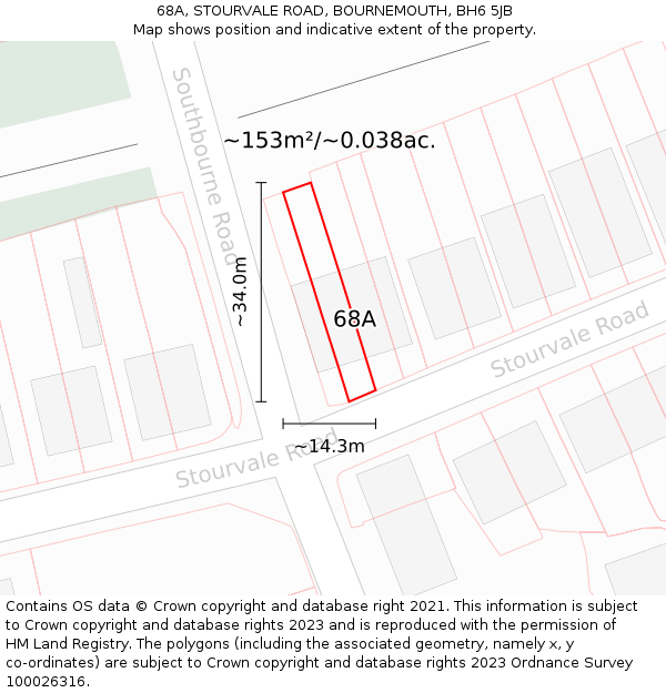 68A, STOURVALE ROAD, BOURNEMOUTH, BH6 5JB: Plot and title map