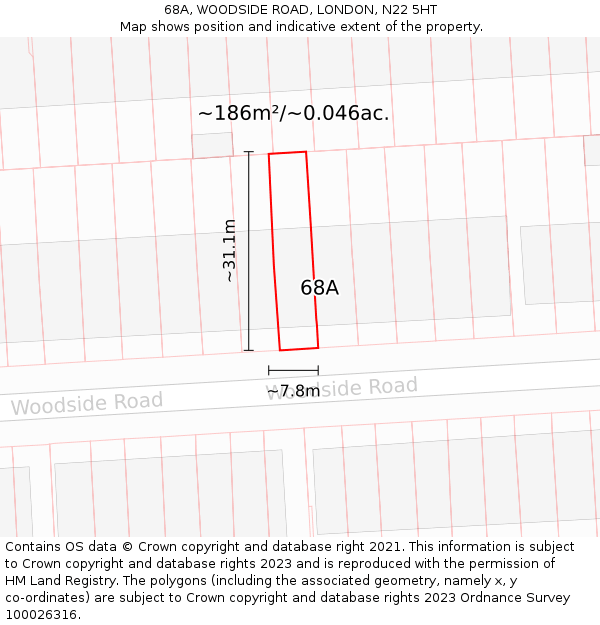 68A, WOODSIDE ROAD, LONDON, N22 5HT: Plot and title map