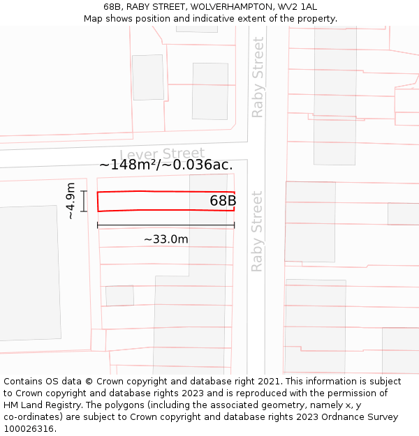 68B, RABY STREET, WOLVERHAMPTON, WV2 1AL: Plot and title map