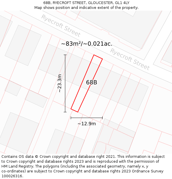 68B, RYECROFT STREET, GLOUCESTER, GL1 4LY: Plot and title map