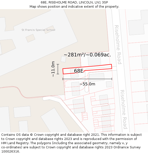 68E, RISEHOLME ROAD, LINCOLN, LN1 3SP: Plot and title map