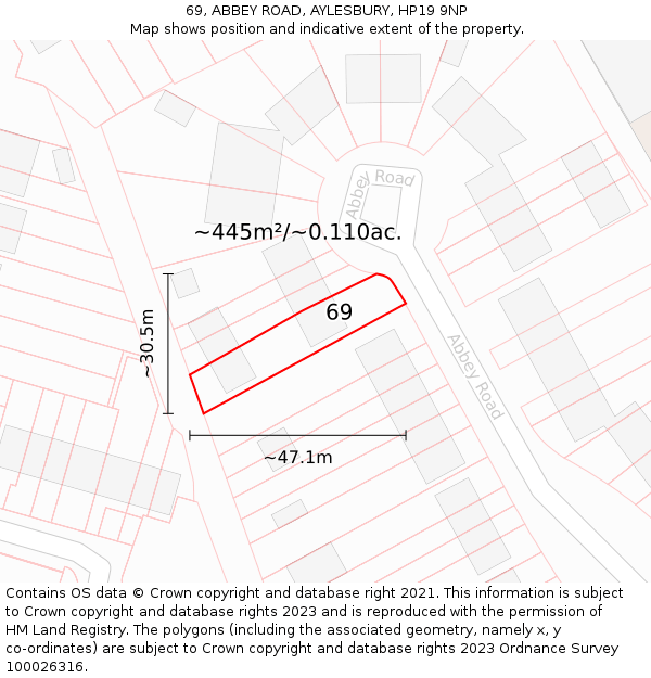 69, ABBEY ROAD, AYLESBURY, HP19 9NP: Plot and title map