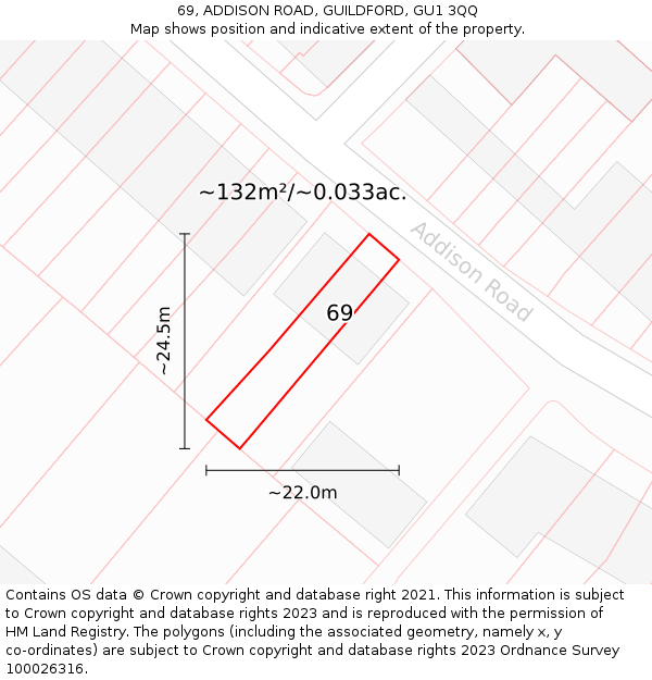 69, ADDISON ROAD, GUILDFORD, GU1 3QQ: Plot and title map