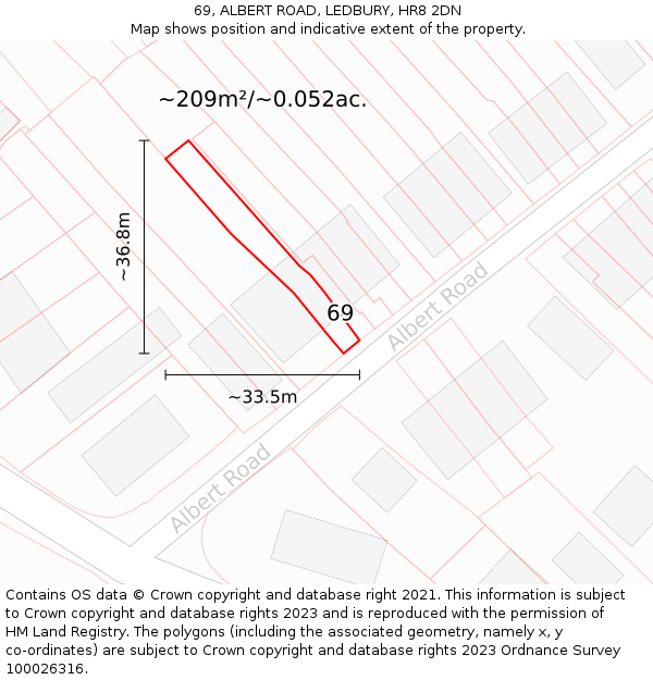 69, ALBERT ROAD, LEDBURY, HR8 2DN: Plot and title map