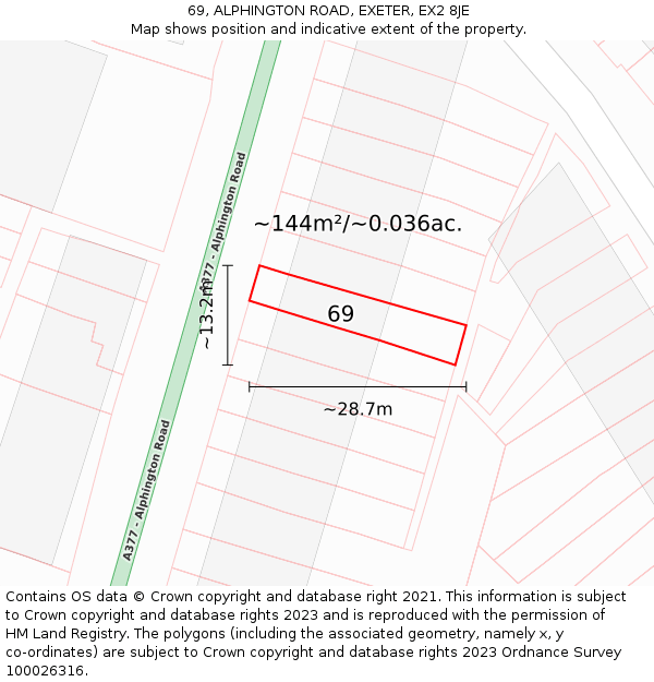 69, ALPHINGTON ROAD, EXETER, EX2 8JE: Plot and title map