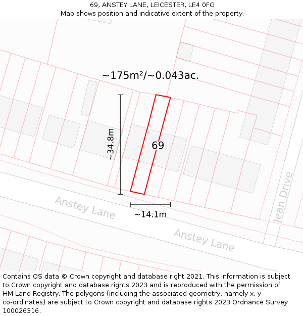 69, ANSTEY LANE, LEICESTER, LE4 0FG: Plot and title map