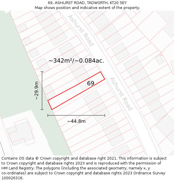 69, ASHURST ROAD, TADWORTH, KT20 5EY: Plot and title map