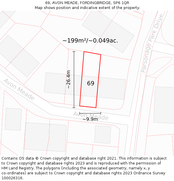 69, AVON MEADE, FORDINGBRIDGE, SP6 1QR: Plot and title map