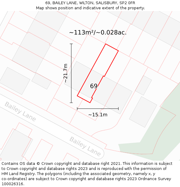69, BAILEY LANE, WILTON, SALISBURY, SP2 0FR: Plot and title map