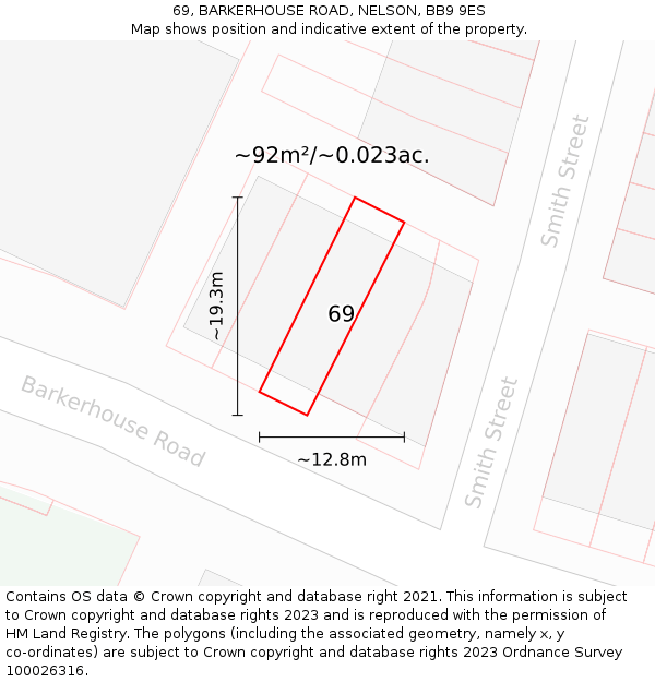 69, BARKERHOUSE ROAD, NELSON, BB9 9ES: Plot and title map