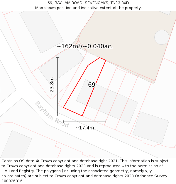 69, BAYHAM ROAD, SEVENOAKS, TN13 3XD: Plot and title map