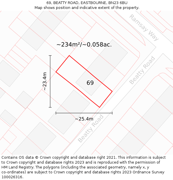 69, BEATTY ROAD, EASTBOURNE, BN23 6BU: Plot and title map