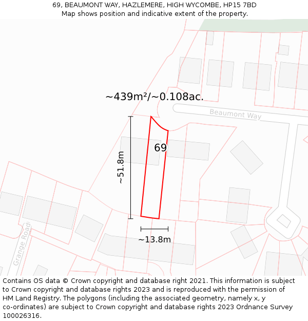 69, BEAUMONT WAY, HAZLEMERE, HIGH WYCOMBE, HP15 7BD: Plot and title map