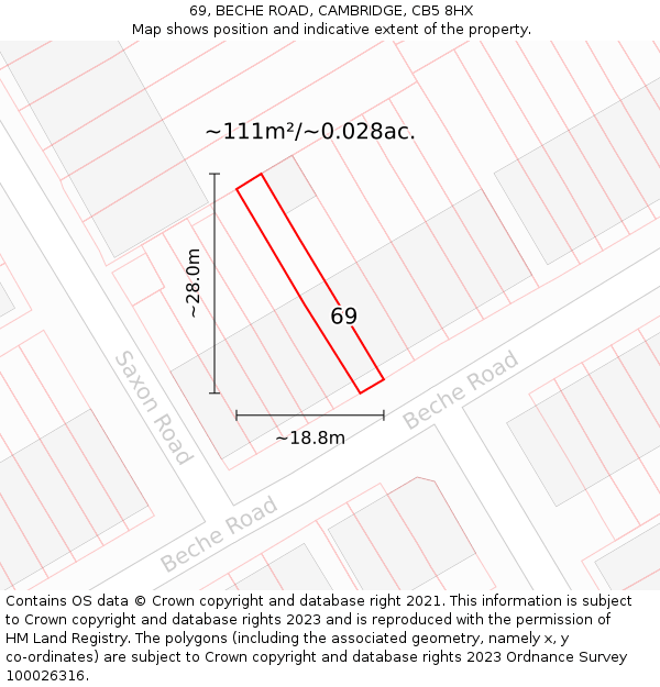 69, BECHE ROAD, CAMBRIDGE, CB5 8HX: Plot and title map