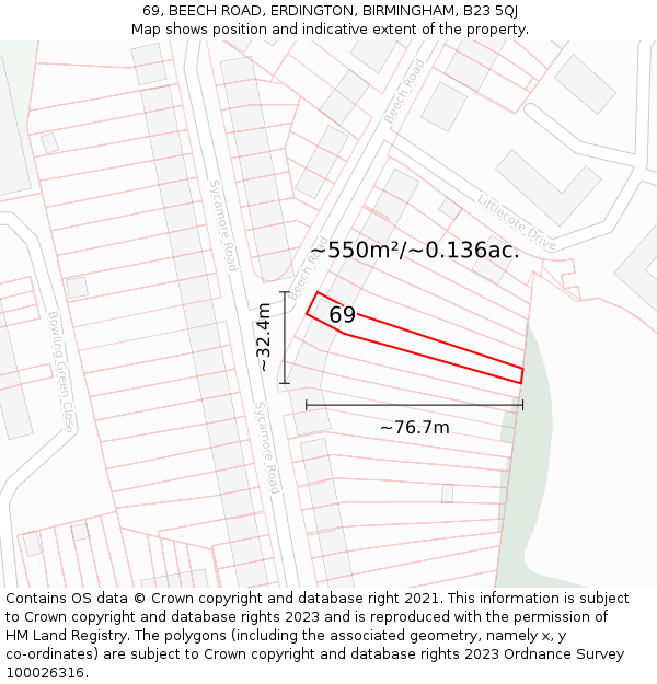 69, BEECH ROAD, ERDINGTON, BIRMINGHAM, B23 5QJ: Plot and title map