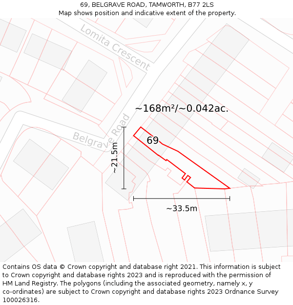 69, BELGRAVE ROAD, TAMWORTH, B77 2LS: Plot and title map