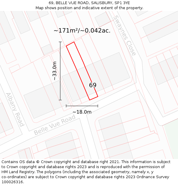 69, BELLE VUE ROAD, SALISBURY, SP1 3YE: Plot and title map