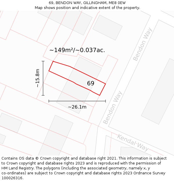 69, BENDON WAY, GILLINGHAM, ME8 0EW: Plot and title map
