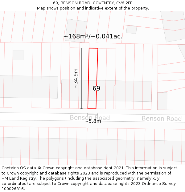 69, BENSON ROAD, COVENTRY, CV6 2FE: Plot and title map