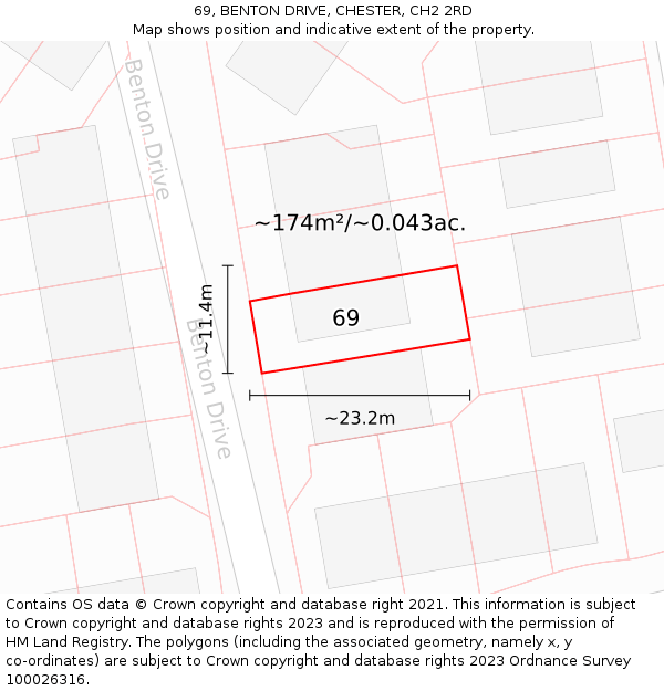 69, BENTON DRIVE, CHESTER, CH2 2RD: Plot and title map