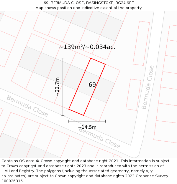 69, BERMUDA CLOSE, BASINGSTOKE, RG24 9PE: Plot and title map