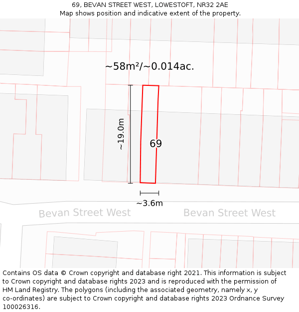69, BEVAN STREET WEST, LOWESTOFT, NR32 2AE: Plot and title map