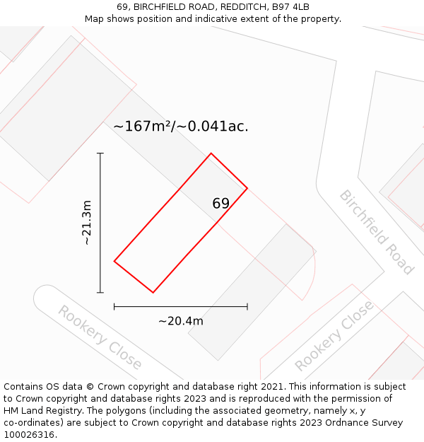 69, BIRCHFIELD ROAD, REDDITCH, B97 4LB: Plot and title map