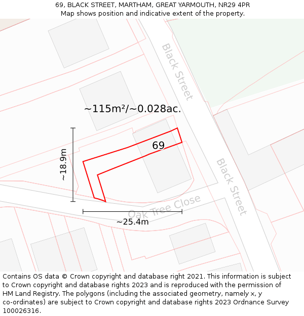 69, BLACK STREET, MARTHAM, GREAT YARMOUTH, NR29 4PR: Plot and title map