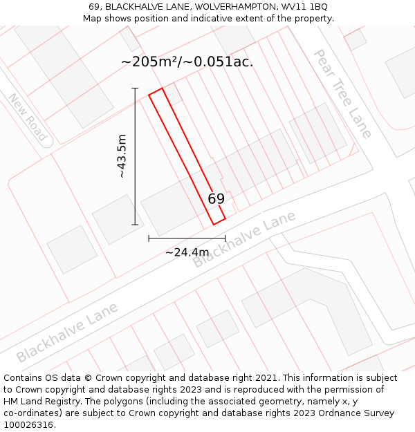 69, BLACKHALVE LANE, WOLVERHAMPTON, WV11 1BQ: Plot and title map