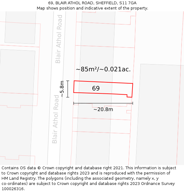 69, BLAIR ATHOL ROAD, SHEFFIELD, S11 7GA: Plot and title map