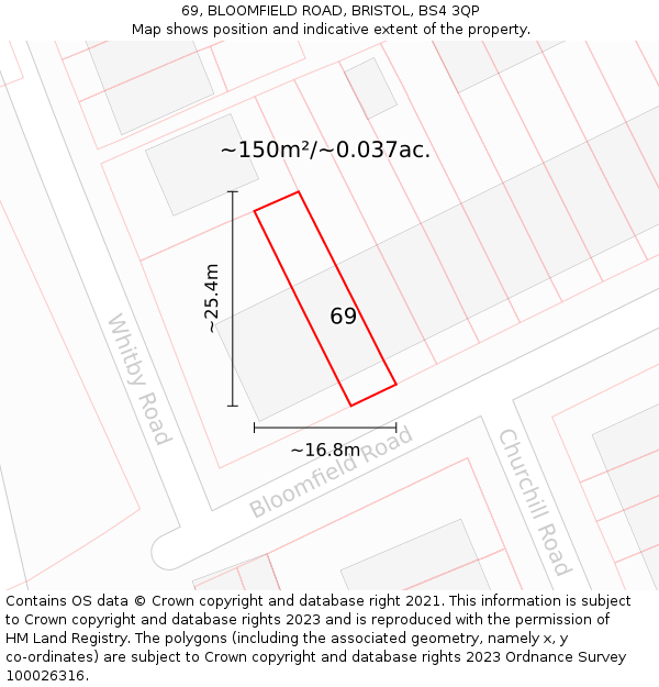 69, BLOOMFIELD ROAD, BRISTOL, BS4 3QP: Plot and title map