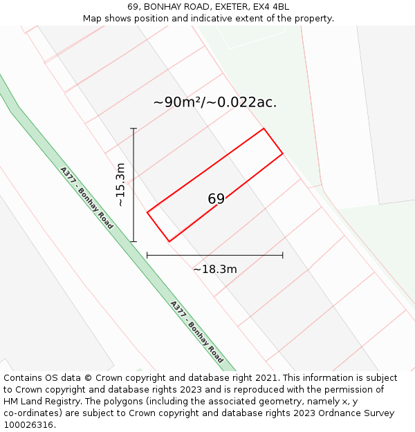 69, BONHAY ROAD, EXETER, EX4 4BL: Plot and title map