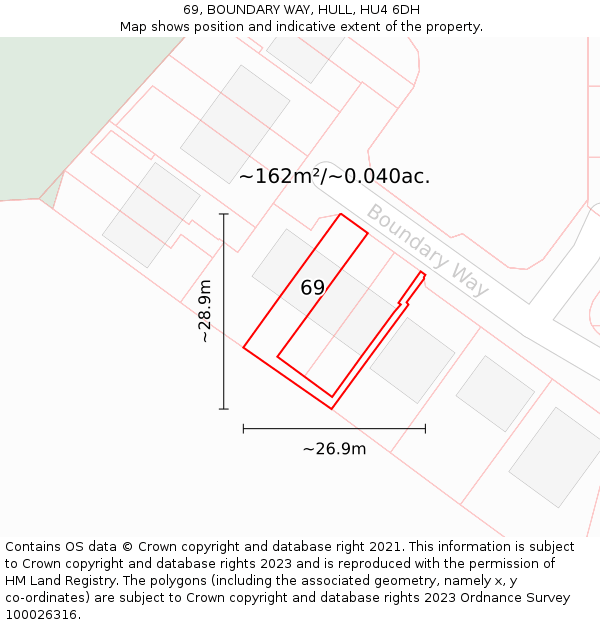69, BOUNDARY WAY, HULL, HU4 6DH: Plot and title map