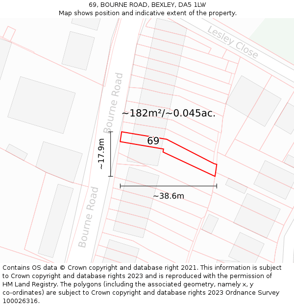 69, BOURNE ROAD, BEXLEY, DA5 1LW: Plot and title map