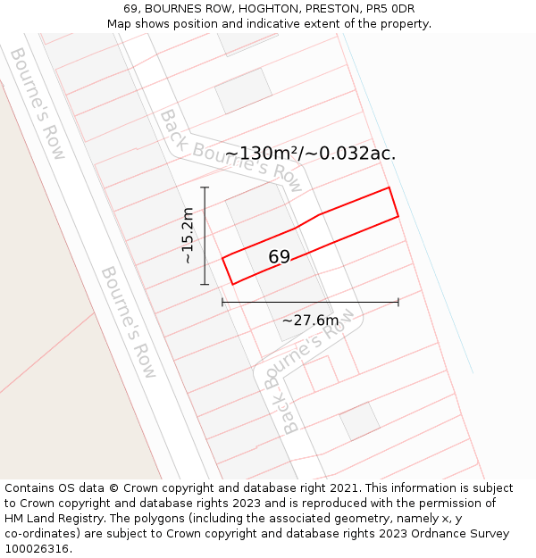 69, BOURNES ROW, HOGHTON, PRESTON, PR5 0DR: Plot and title map