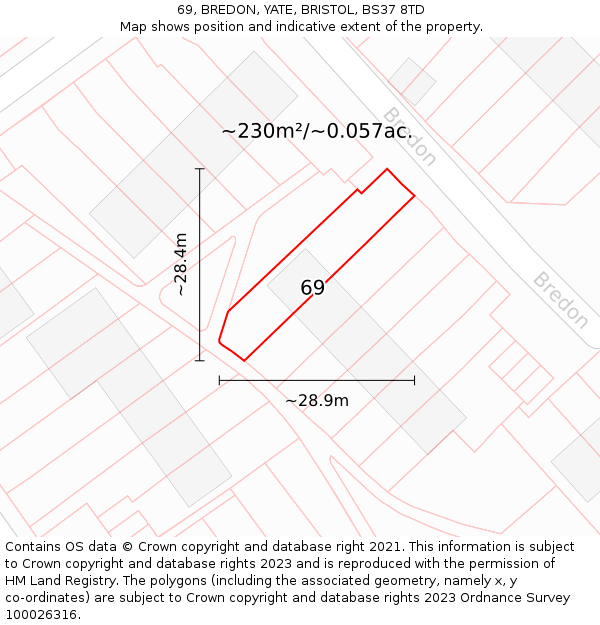 69, BREDON, YATE, BRISTOL, BS37 8TD: Plot and title map