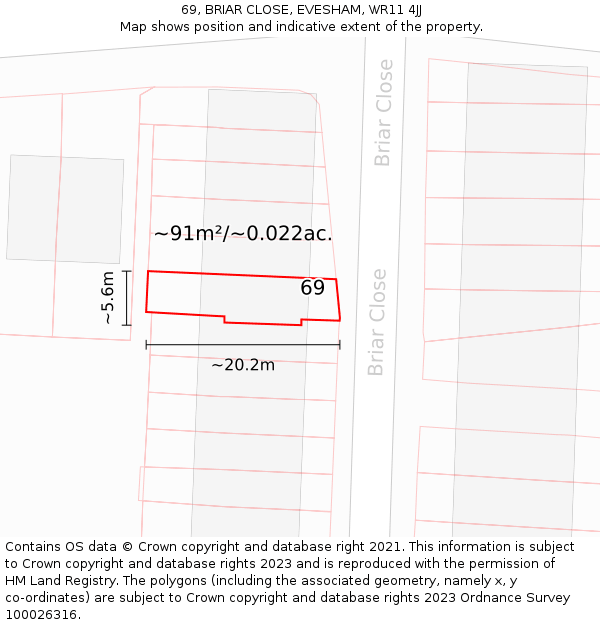 69, BRIAR CLOSE, EVESHAM, WR11 4JJ: Plot and title map