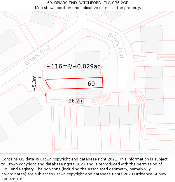69, BRIARS END, WITCHFORD, ELY, CB6 2GB: Plot and title map