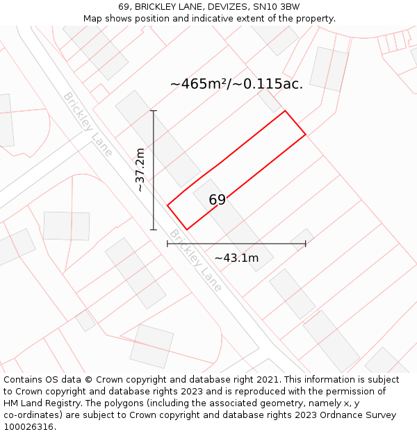 69, BRICKLEY LANE, DEVIZES, SN10 3BW: Plot and title map