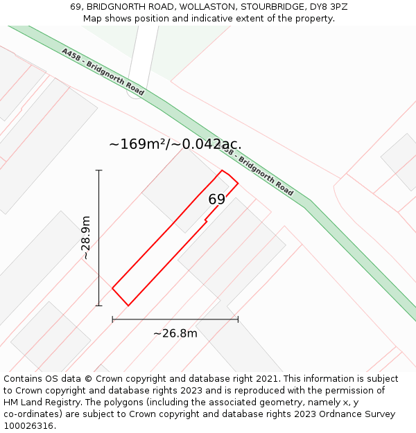 69, BRIDGNORTH ROAD, WOLLASTON, STOURBRIDGE, DY8 3PZ: Plot and title map